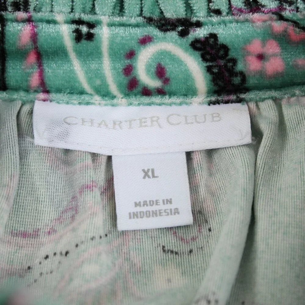 Charter Club Green Paisley High Neck Blouse - XL - Velvet Feel!! - Picture 6 of 9